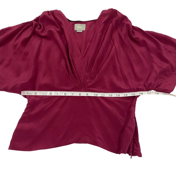Anthro Maeve Draped V-Neck Ruched Silk Magenta Blouse Size 8 - Picture 8 of 9